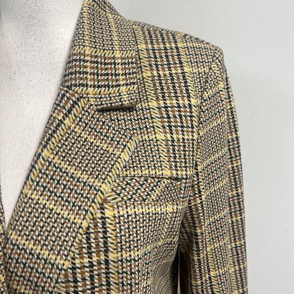CABI Blazer Jacket size 8 Camel Brown Yellow Plaid Stretch Career Casual Pockets - Picture 8 of 11